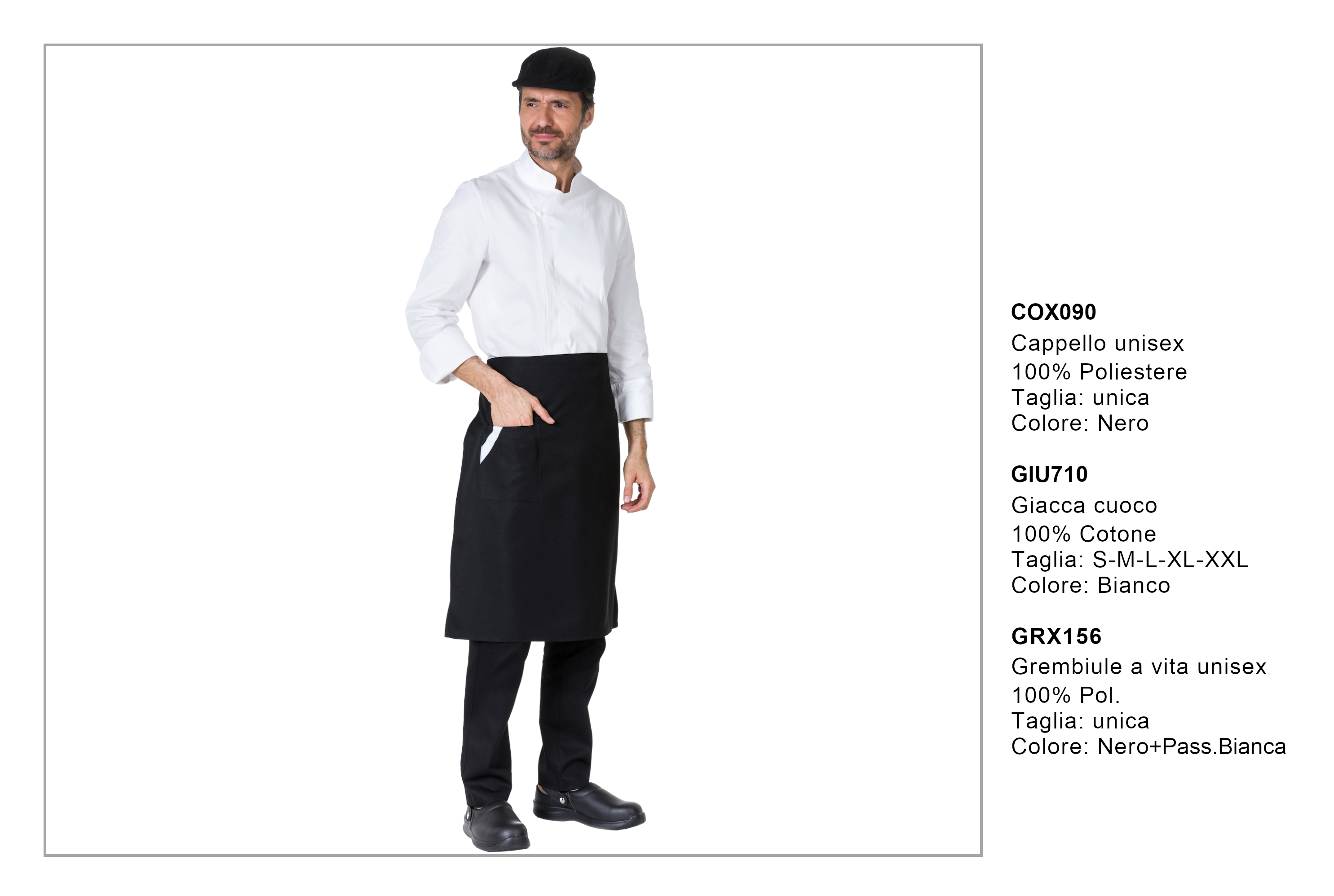 Giacche pantaloni per cuochi in tessuto professionale 100% Total made in Italy.